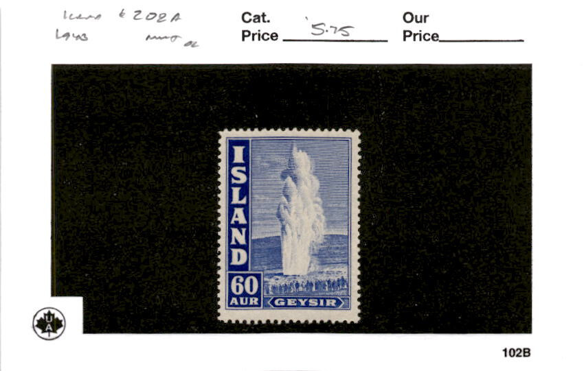 Iceland, Postage Stamp, #208A Mint Hinged, 1943 Geyser (AB)
