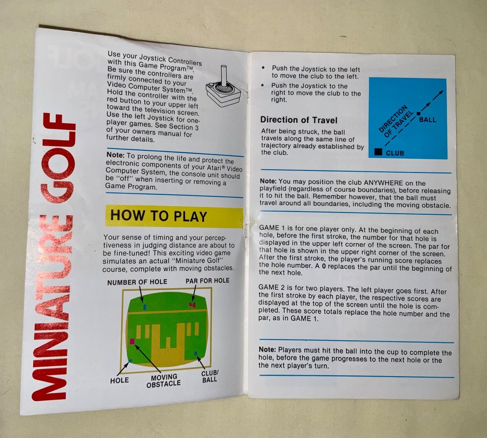 ATARI 2600 Miniature Golf (CX2626) - 1978 - Tested - See Description