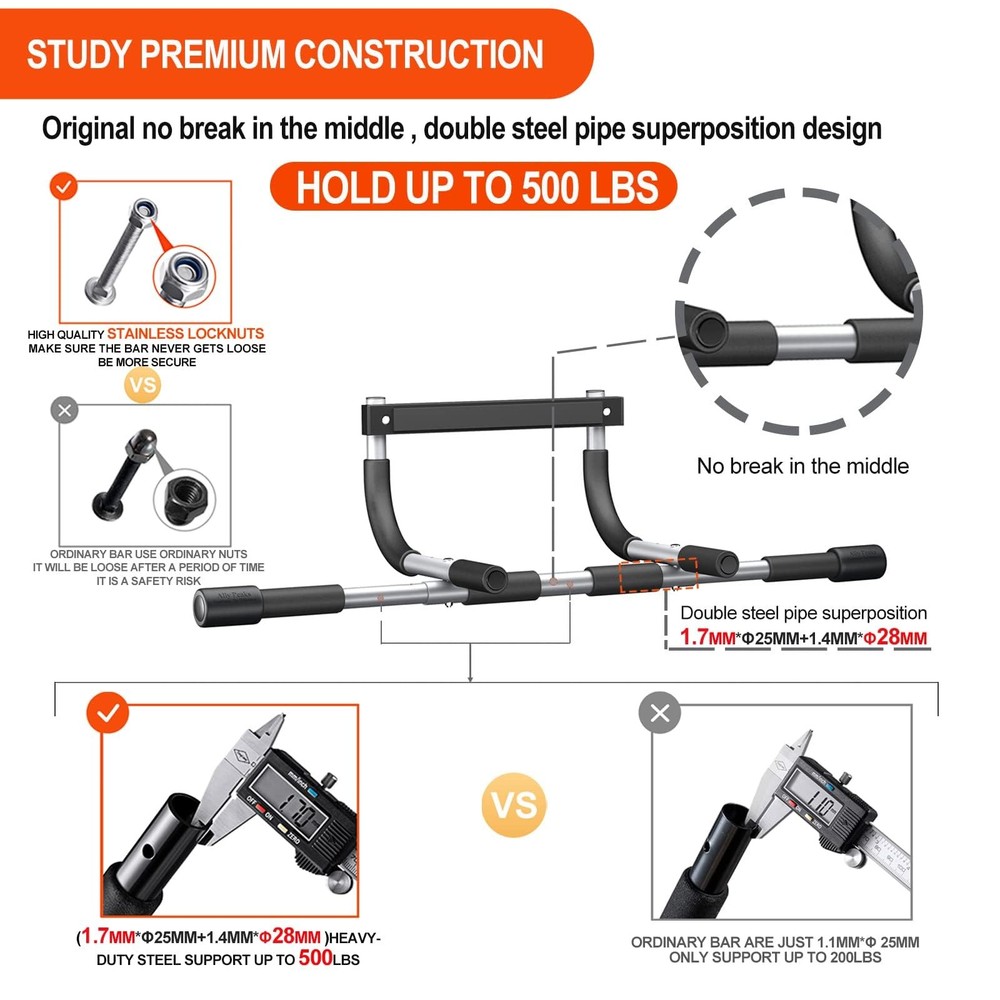 Ally Peaks Pull Up Bar for Doorway,Multiple Levels Width Adjustable silver