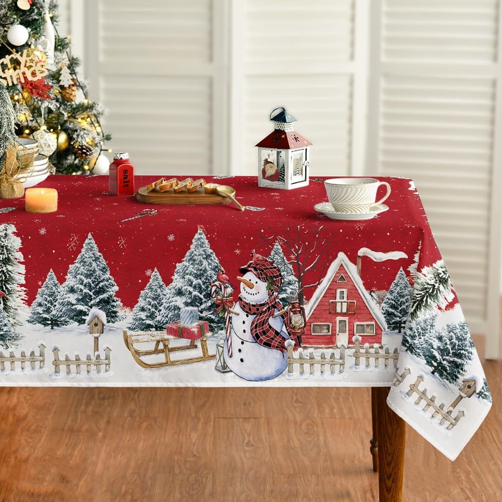 Horaldaily Christmas Tablecloth 60×84 Inch, 60" x 84" (Rectangular), Red