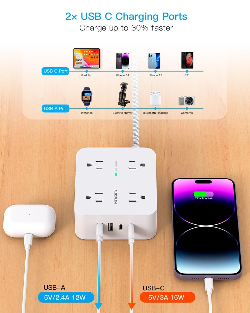 Surge Protector Power Strip - 8 Outlets 4 USB (2 USB C) Charging Ports, Multi...