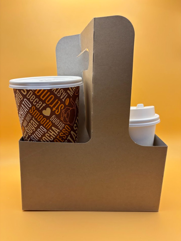 2 Cup Kraft Paperboard Carrier with Handle, Cup Holder 2-4 cups foldable