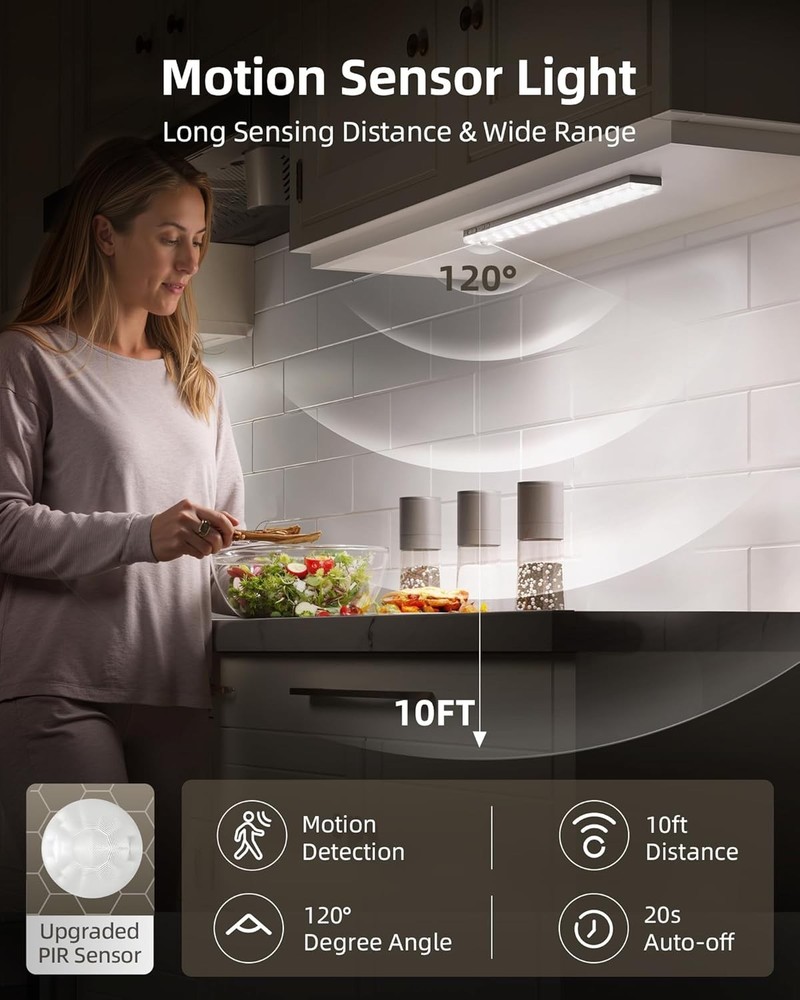 6-Pack Under Cabinet Lighting with Charging Station Motion Sensor Lights 2000mAh