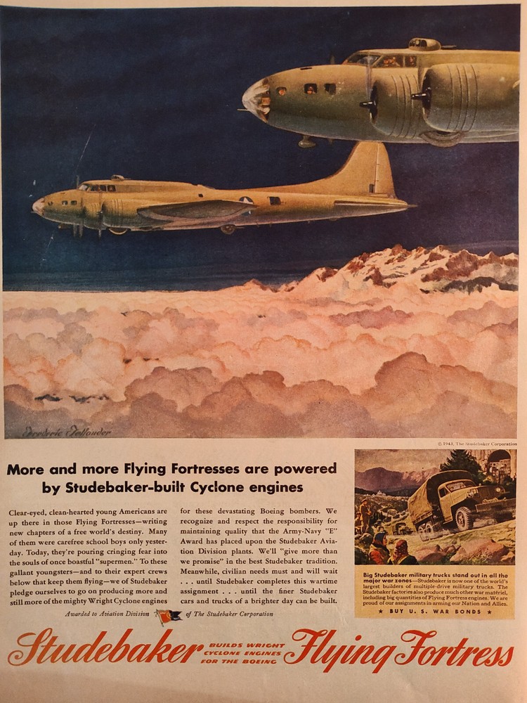 1943 LIFE Ad Advertisement WWII Studebaker Cyclone Engines for Flying Fortress
