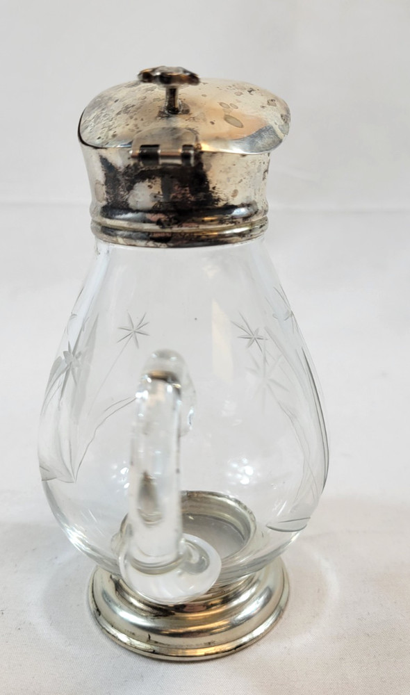 Vintage Sterling Silver Cut Glass Syrup Pitcher
