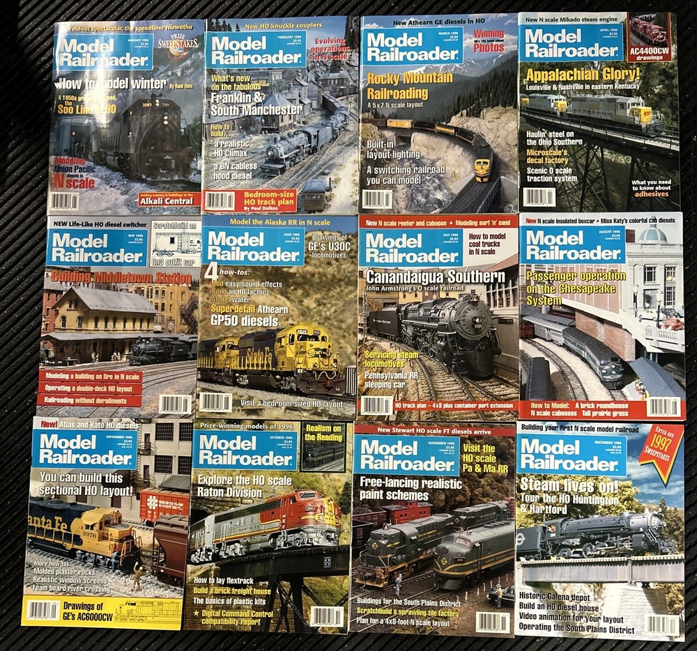 Vintage 1996 Model Railroader Magazines Complete Year 12 Issues
