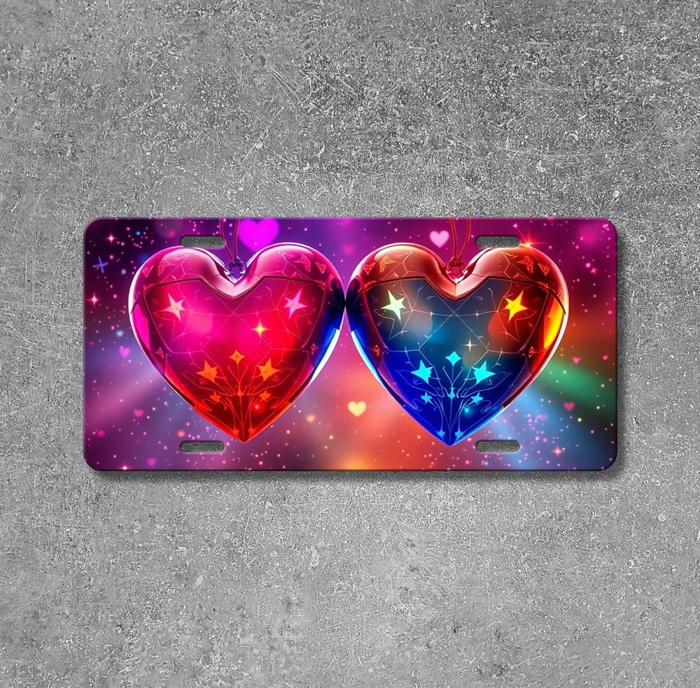 Premium Hearts License Plate Personalized Front Bumper Plate Unique Gift
