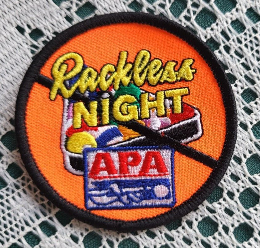 APA BILLIARDS/POOL LEAGUES RACKLESS PATCH-NEW