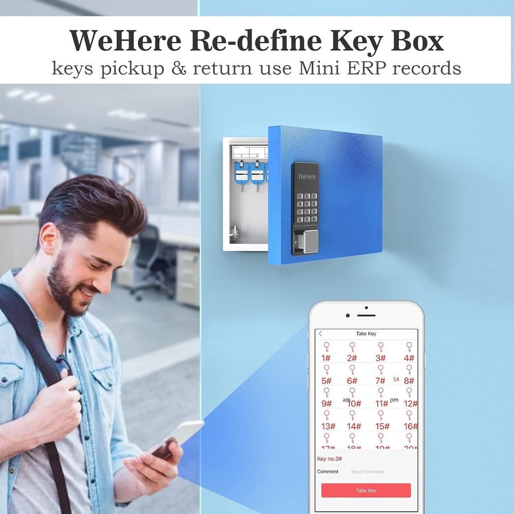 6 Key Lock Box Wall Mount, APP Bluetooth/OTP/Wi-Fi/Fixed Code/Key Unlock, Sma...