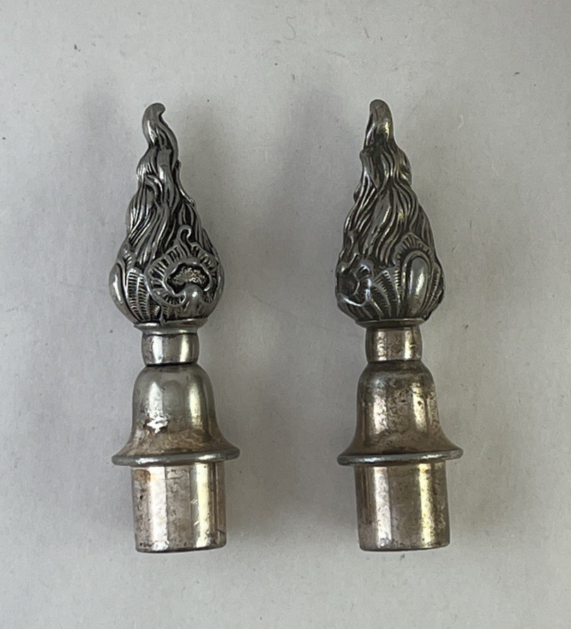 2 Vintage Silver Plated? Candelabra Flame Finials Unmarked 4"