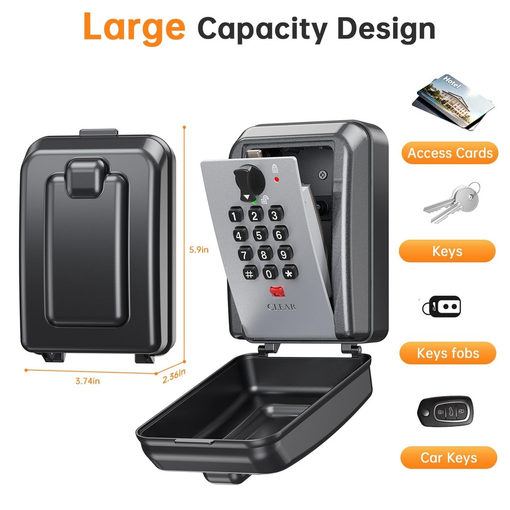 Key Lock Box,Customizable 12-Digit Combination,LockBox for Keys with Resttabl...