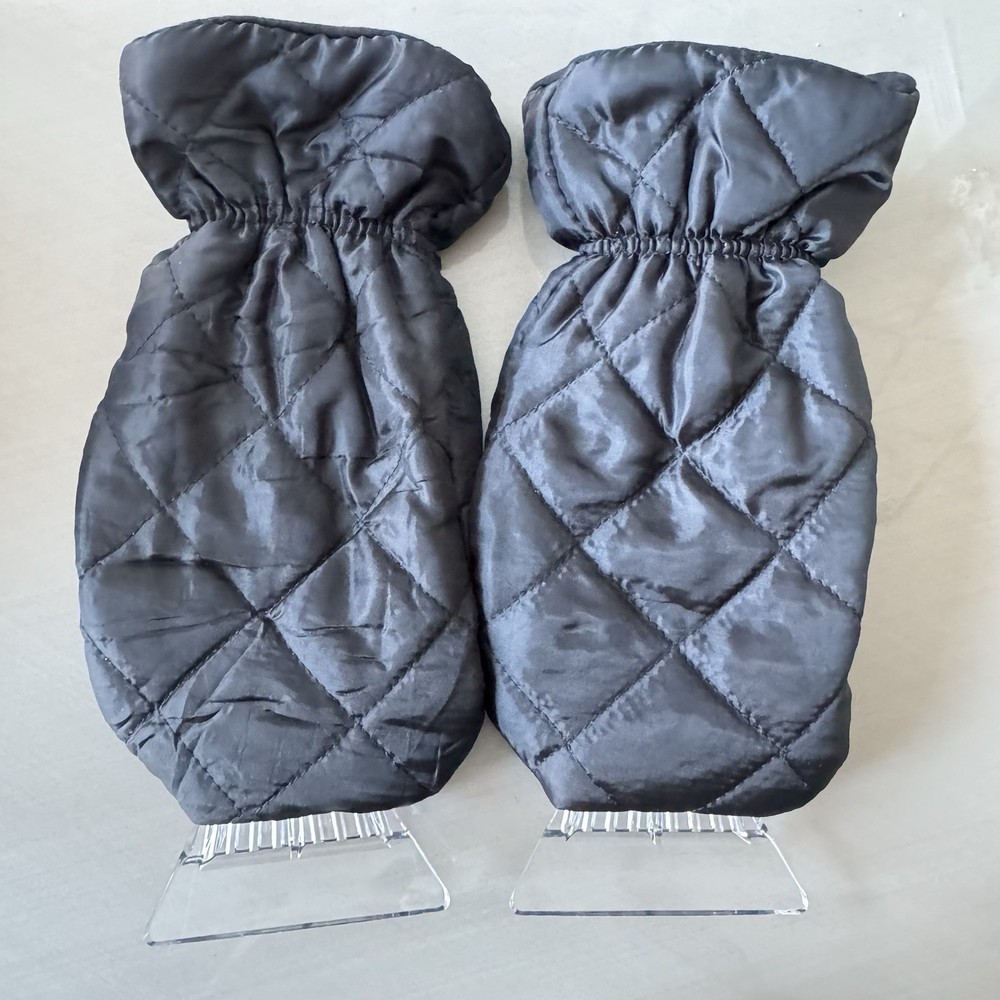 2x Quilted Thermal Windproof Ice Scraper Mitts | Car Window De-Icer Gloves
