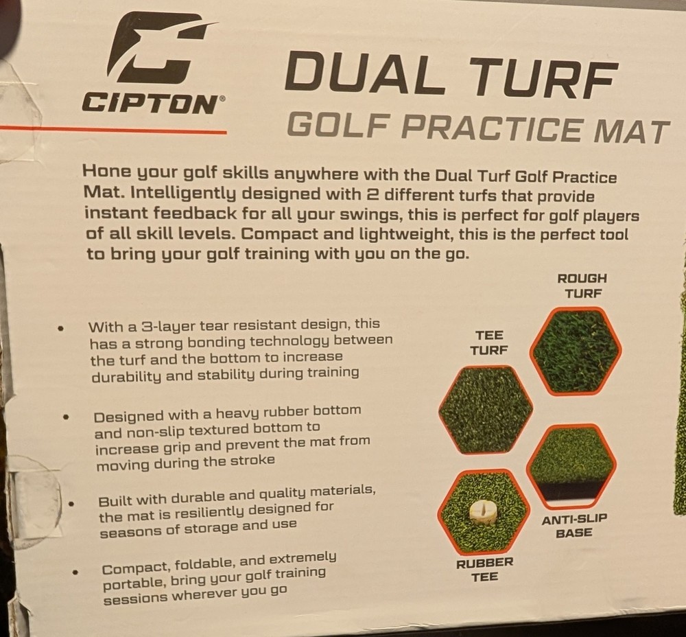 Cipton Dual Turf Golf Hitting Practice Mat - Tee & Rough Hitting Surfaces - NEW