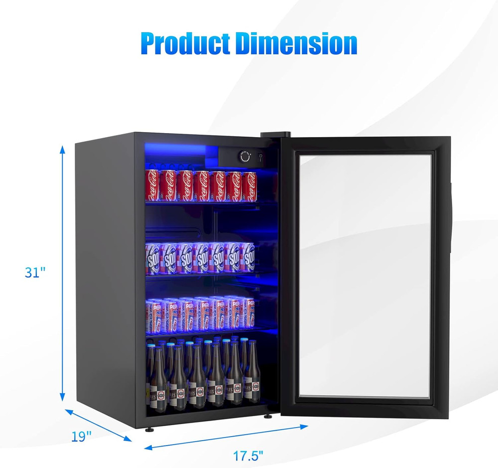 Compact 120 Can Beverage Refrigerator with LED Light and Adjustable Shelves