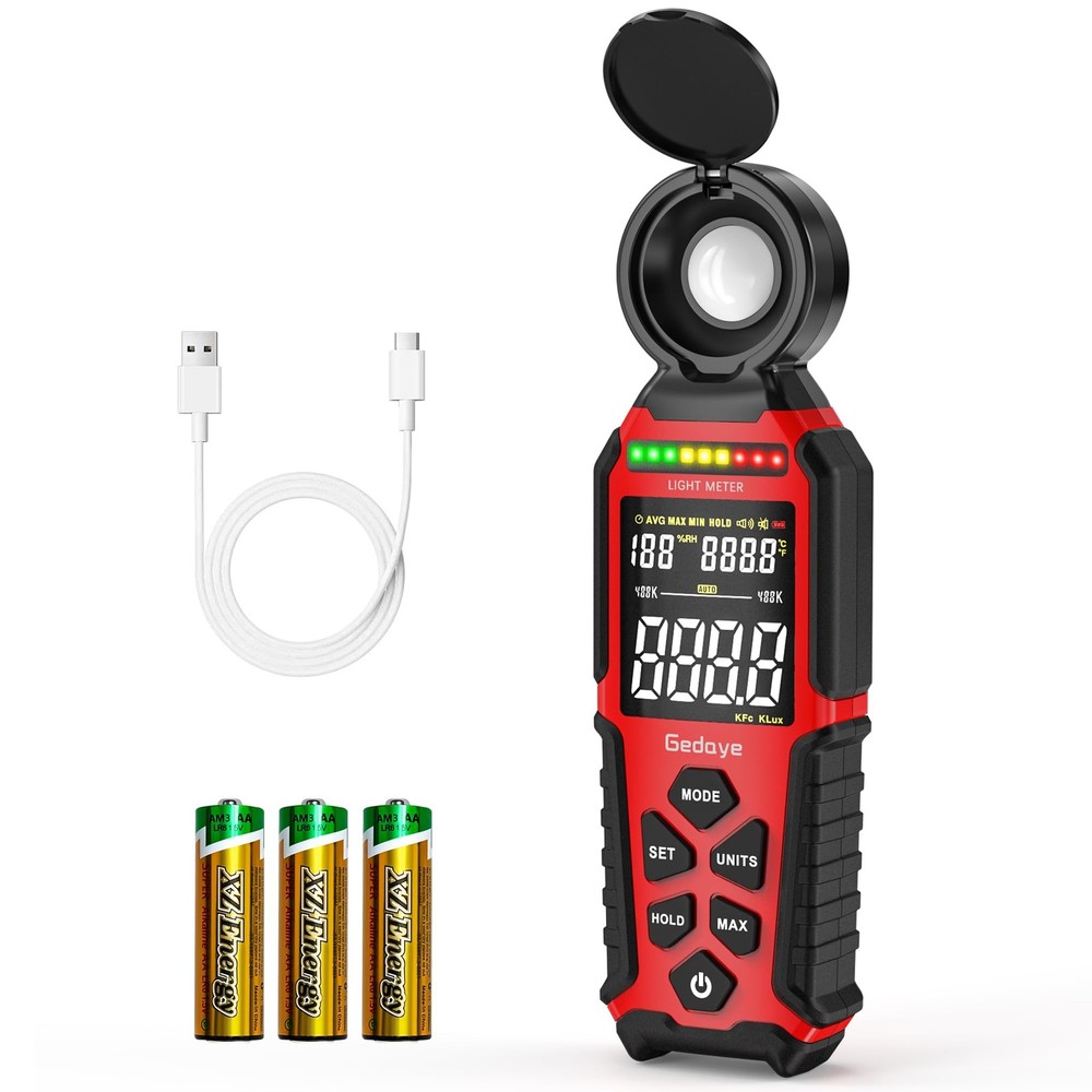 Light Meter Lux Foot Candles Meter 0400,000 Lux Range Large Backlit Display