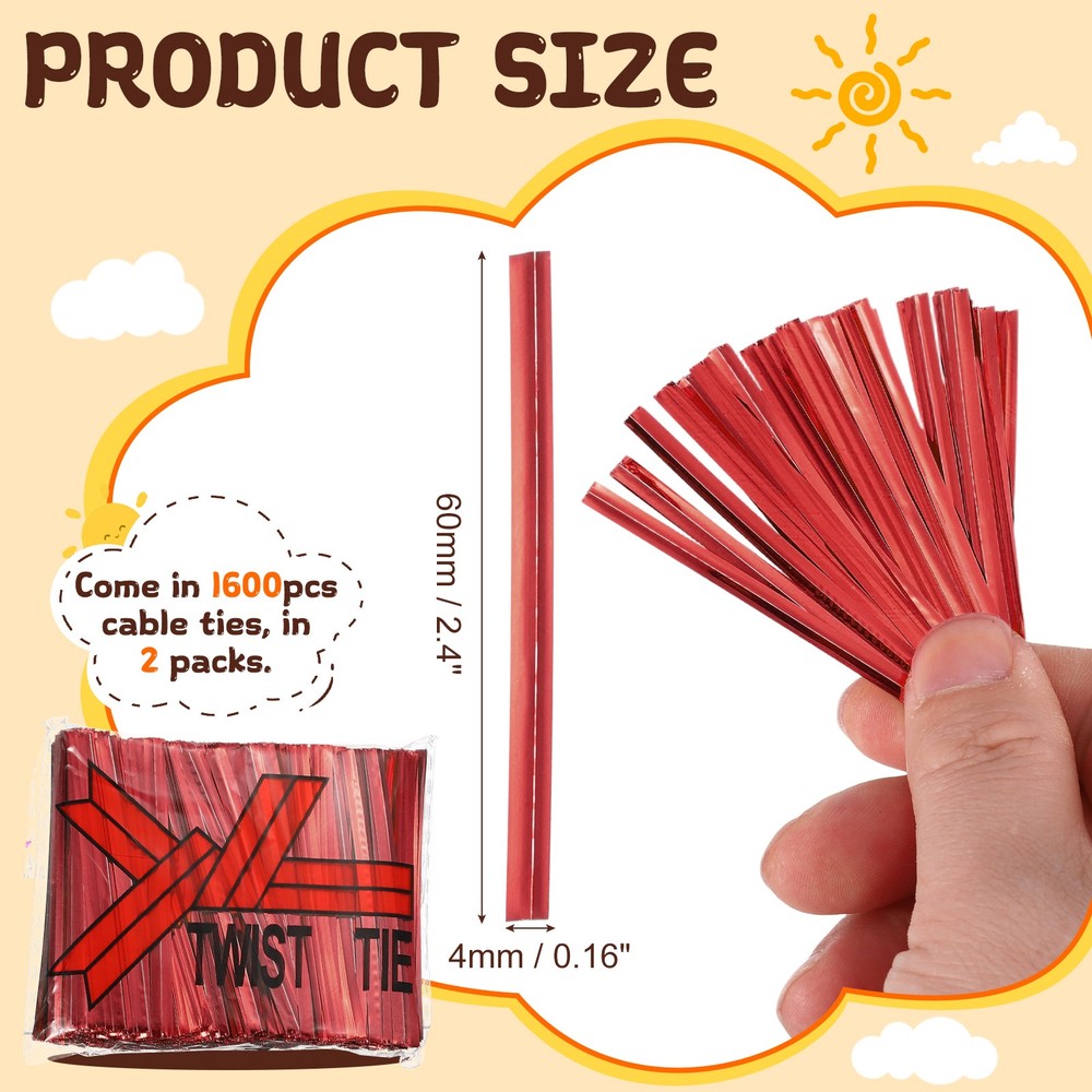 1600pcs Reusable 2.4" Red Bread Bag Ties for Bread