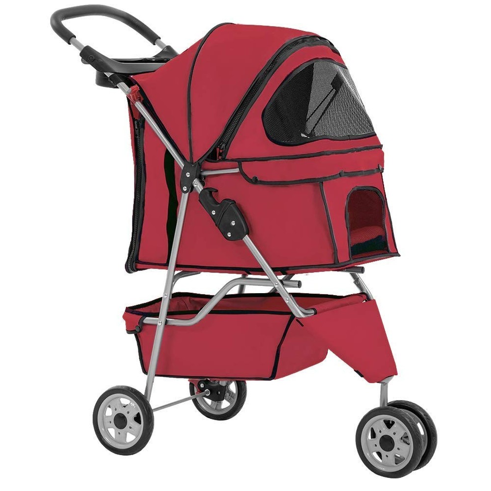 3 Wheel Pet Stroller Foldable Waterproof Carrier Red