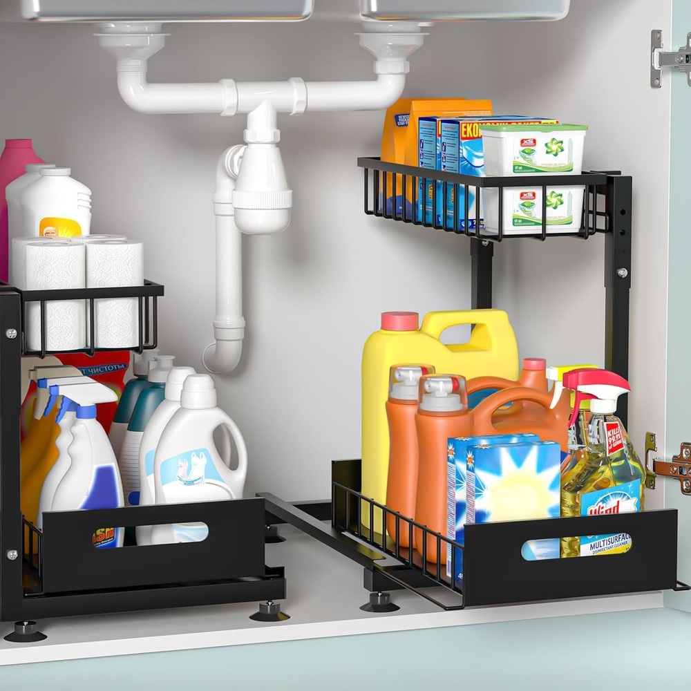 Heavy-Duty 2-Pack Under Sink Pull Out Organizer, Rust & Mildew Resistant Metal