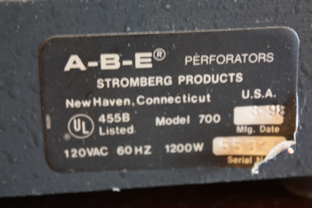 A.B.E ABE MODEL 700 HEAVY DUTY PERFORATOR MACHINE "VOID" STROMBERG PRODUCTS