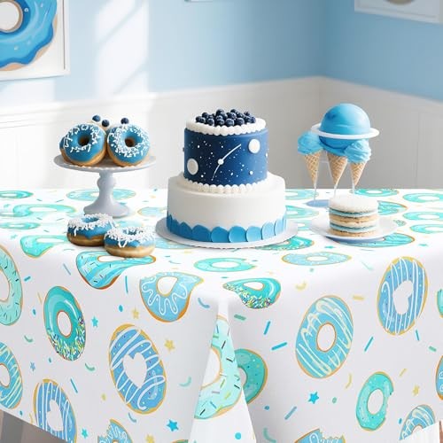 3 Packs Donut Theme Tablecloths, Teal Blue Sprinkled with Love Rectangular
