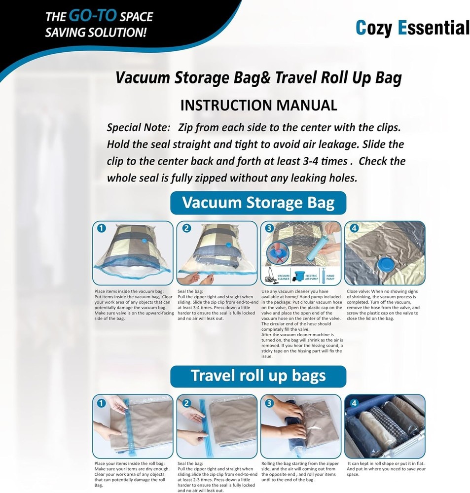 Effortless Space-Saving: 20 Pack Vacuum Storage Bags with Various Sizes & Pump