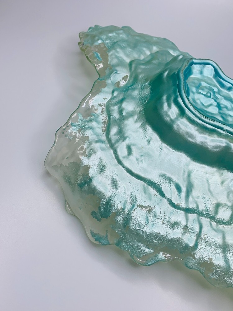 Green Textured Glass Oyster Shell Dish, 17" x 13"