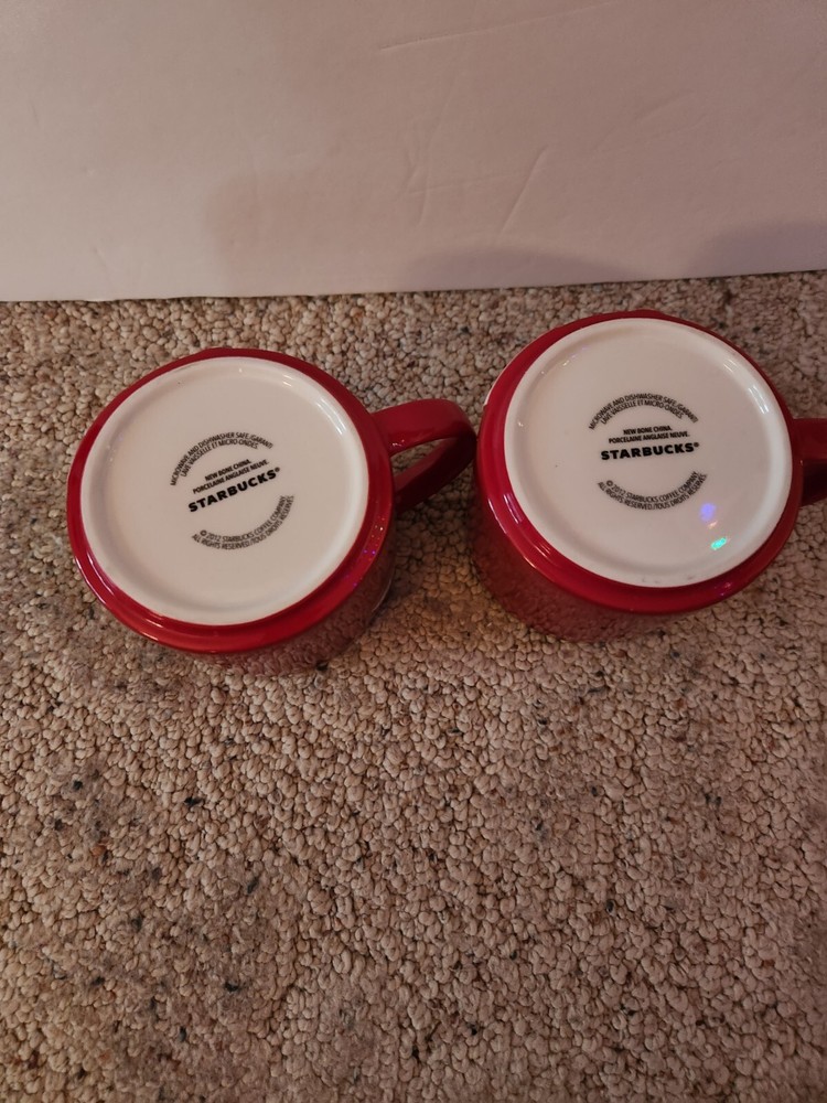 2 Excellent Stackable 2012 Starbucks 14oz Red W/White Gold Ornaments!