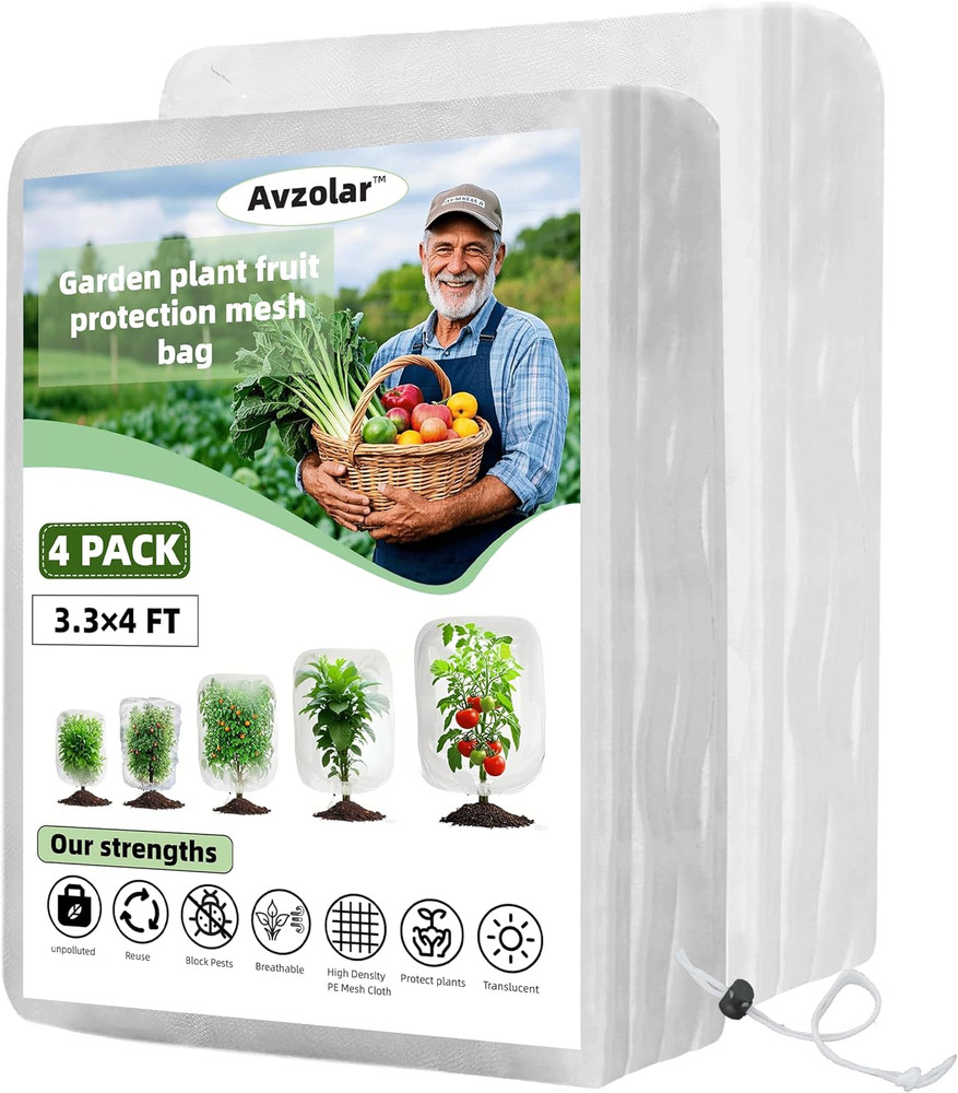 4 Pack Garden Netting Pest Barrier with Drawstring - White Breathable Mesh Insec