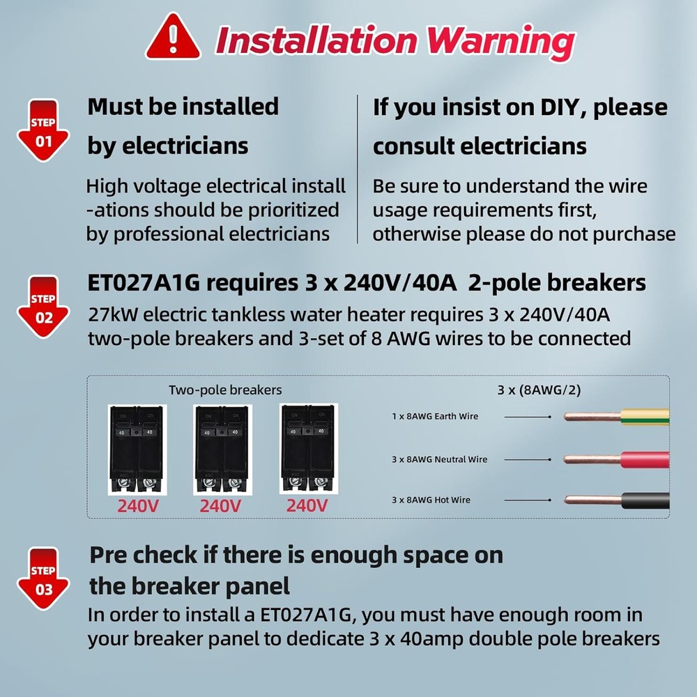 FOGATTI 27KW 240V Electric Tankless Water Heater Instant Hot Boiler CSA LED
