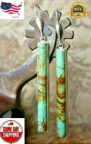 Vintage Silver Plated Turquoise Boho Stud Hoop Dangle Earrings Lab-Created