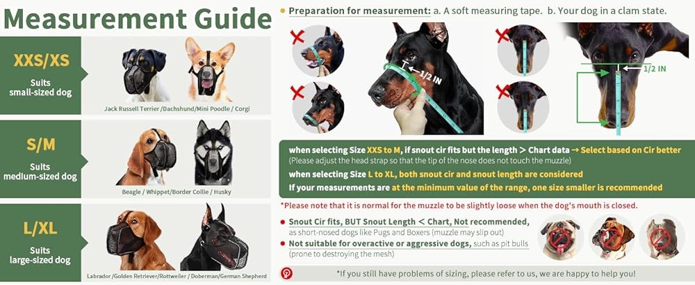 Dog Muzzle, Patented Mesh Muzzle with Panting Room for Lar