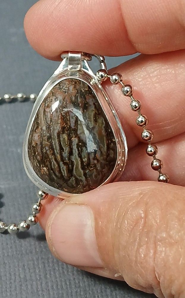 Dinosaur Bone Cabochon Set in Sterling Silver