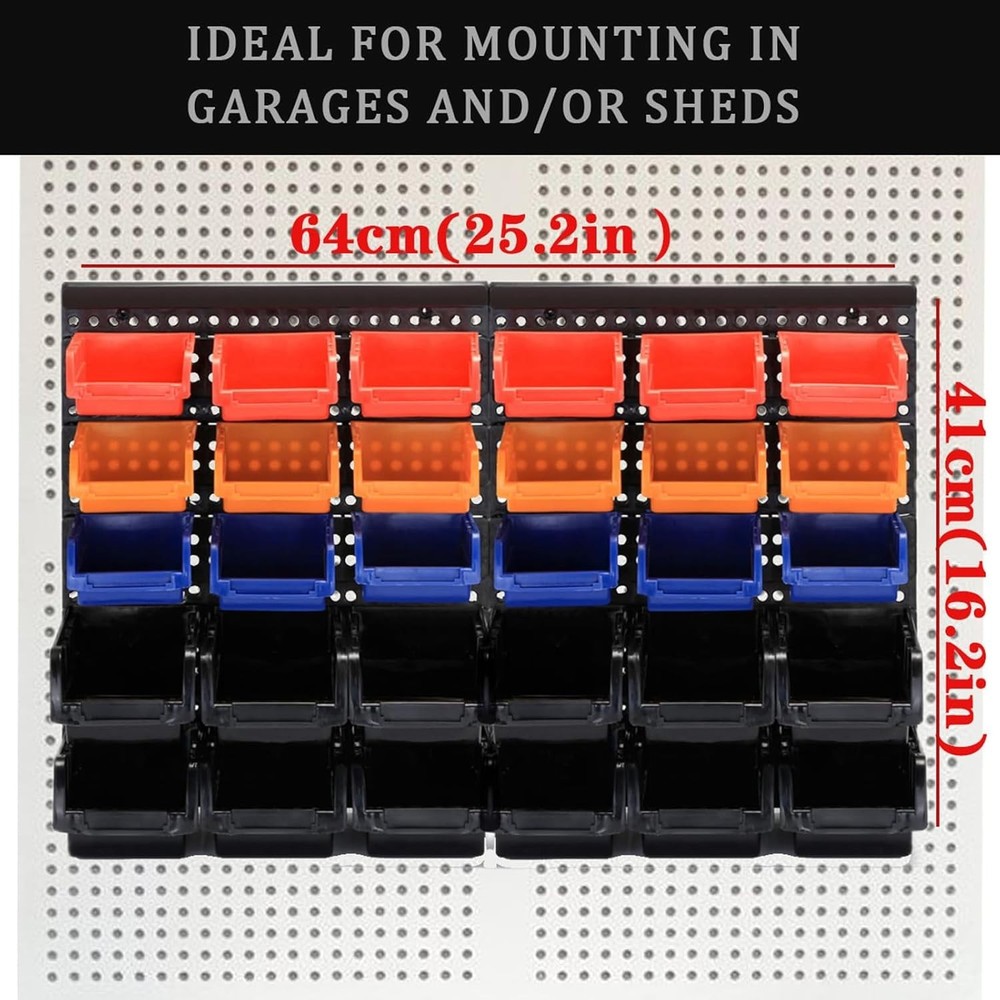 Classic Wall Mounted Tool Storage Rack with Vibrant Color Coding - 25.2"
