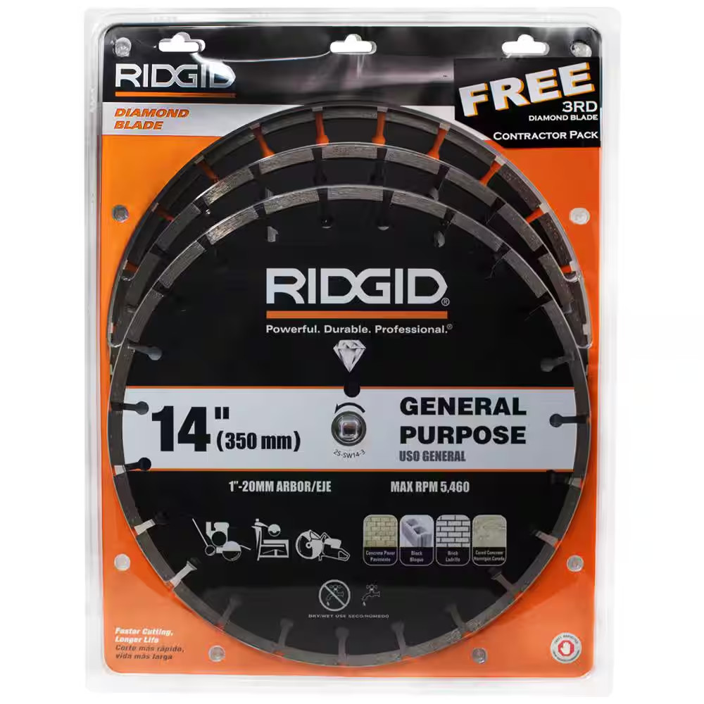 14 In. General Purpose Cutting Segmented Rim Diamond Blades (3-Pack)