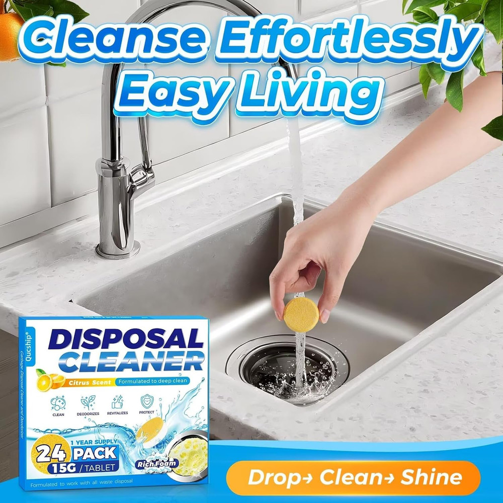 Garbage Disposal Cleaner and Deodorizer Tablets - 24 Pack, Powerful XXL Foaming