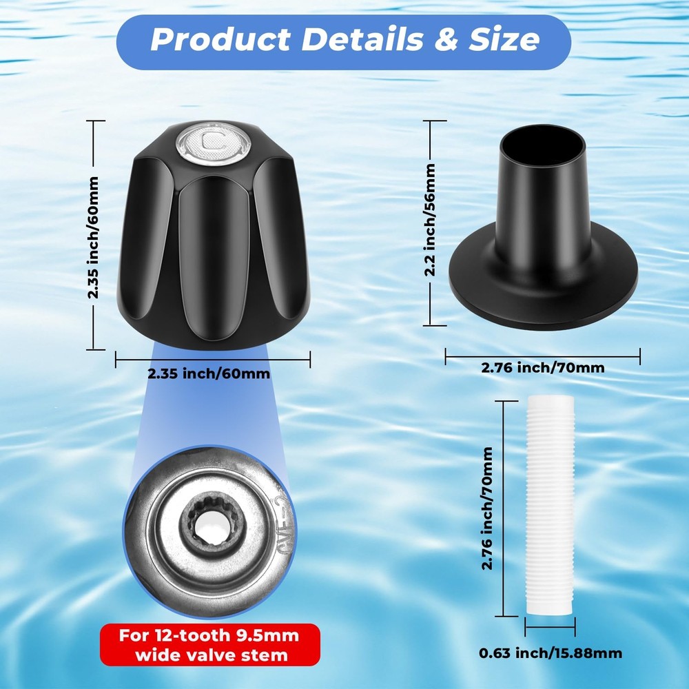 FOSUNKER 2-Piece Matte Black Shower Knob Replacement Kit 2 Piece,