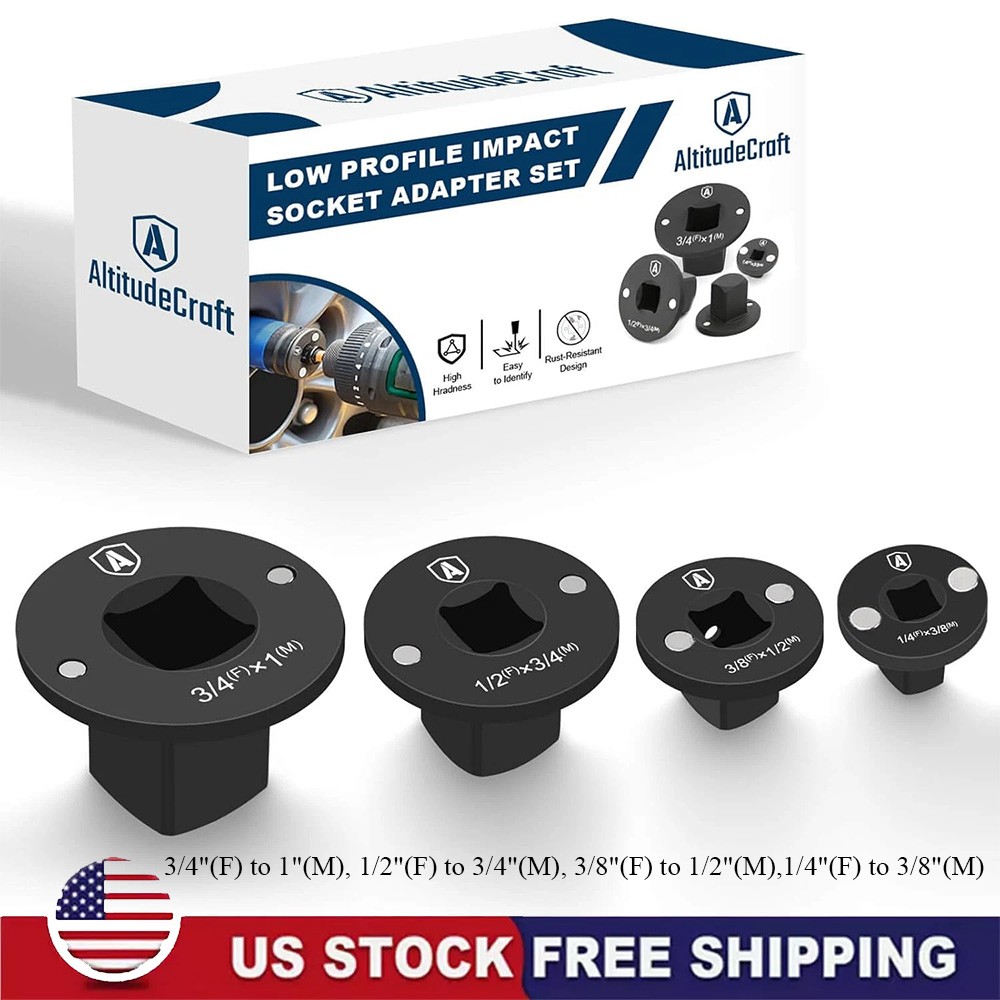 4-Pack Low Profile Impact Socket Adapter Set, Drive Reducing Ratchet Adapter Set