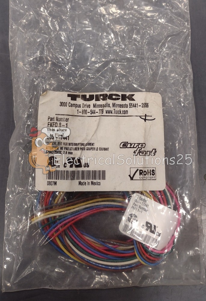 New TURCK FKFD8-1 Female Rear Mount M12 EUROFAST Receptacle - Free Shipping