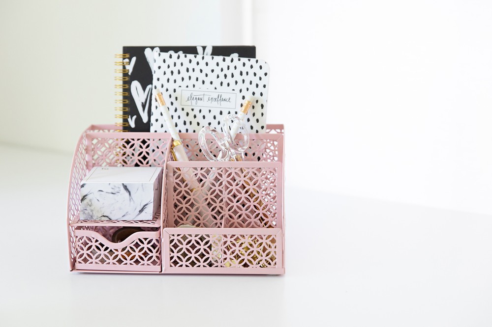 Blu Monaco Light Pink Desk Organizer with Drawer