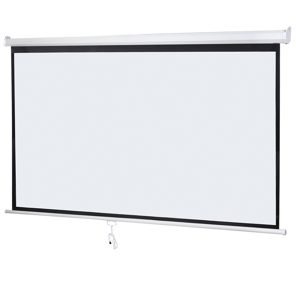 80'' Projector Screen Pull Down 16:9 4K HD Portable Indoor Home Theater Screen