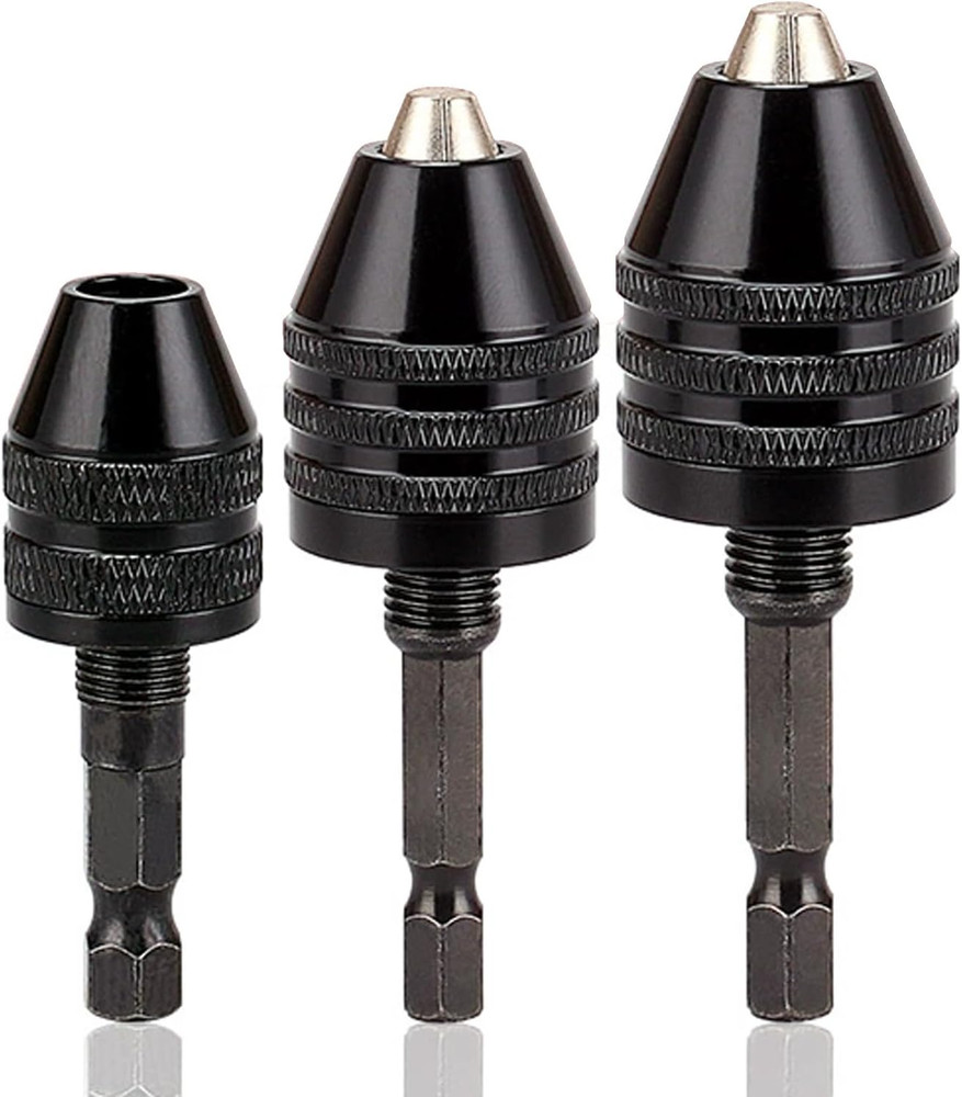 Keyless Drill Chuck Adapter - 3Pcs Drill Chucks for Impact Driver, 1/4' Hex S...