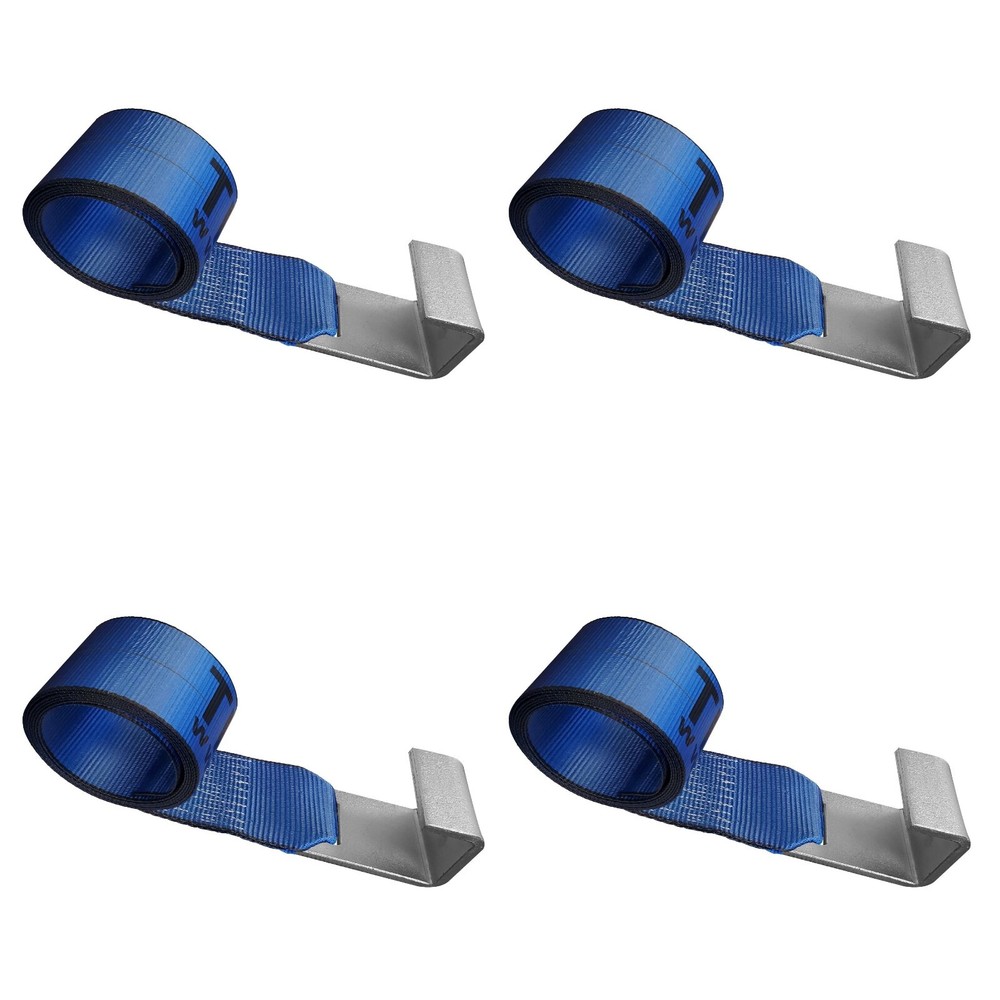 USA 4 Pack 4" x 5' Roll Off Container Winch Strap w/ Flat Hook 5400 LBS BLUE