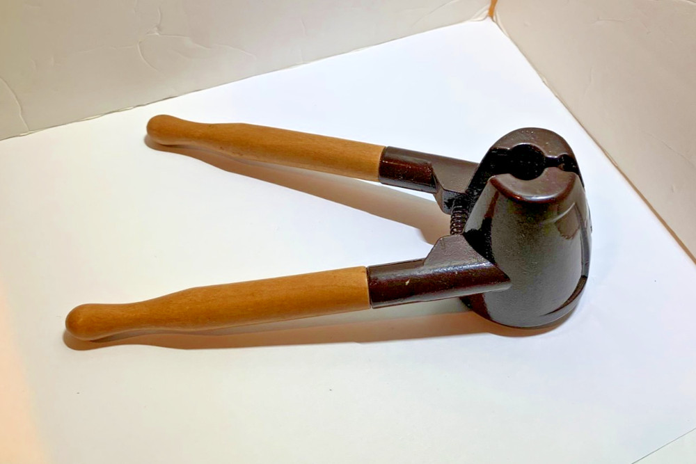 Vintage Metal Nutcracker Nut Cracker Wooden Handles