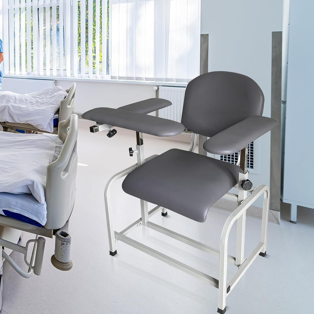 Comfortable Phlebotomy Chair with Adjustable Armrest - Grey