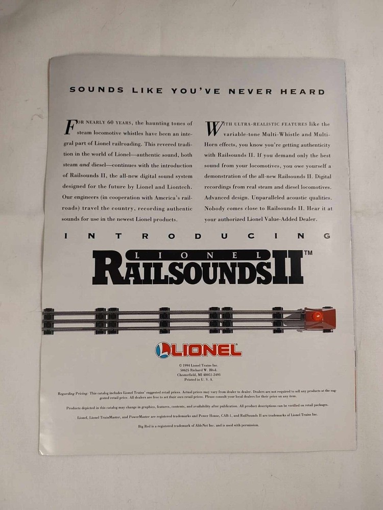 1994 Lionel Trains Lionel Trainmaster Four Page Flyer