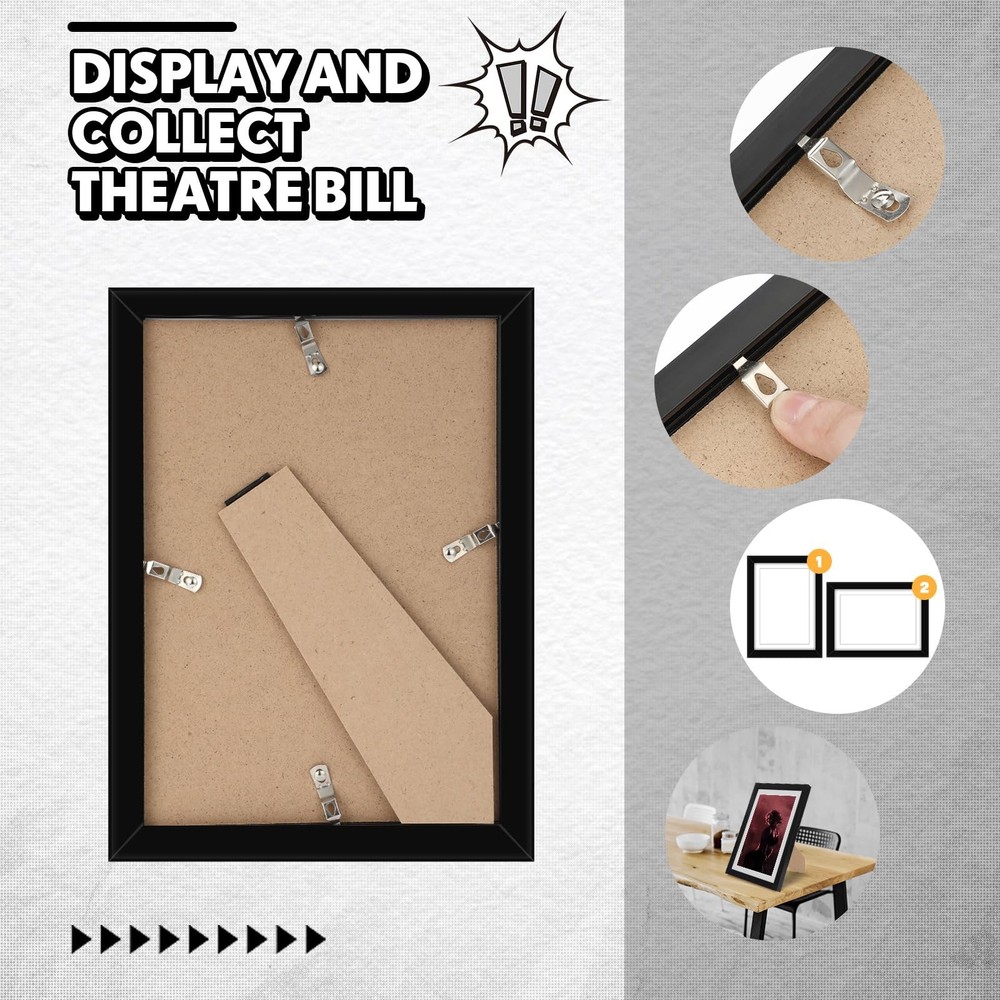 4 Pcs Black Theatre Frame with Mat Fits 5.5x8.5 Inch Stage Show Program Frame...