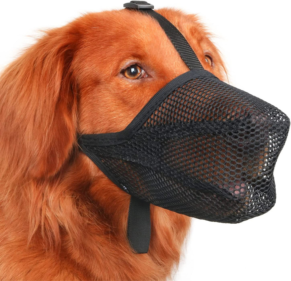 Mayerzon Dog Muzzle, Patented Soft Mesh Muzzle for Small Medium Large Dogs for S