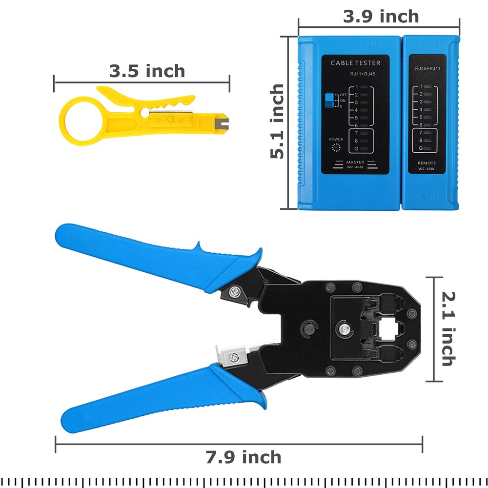 RJ45 Network Tester + 3-in-1 Cable Crimper + Stripper CAT5e/CAT6 Tool Kit