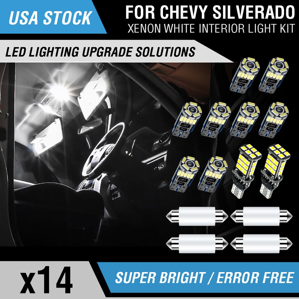 14PCS LED Interior License Light Package Kit White For Chevy Silverado 1999~2006