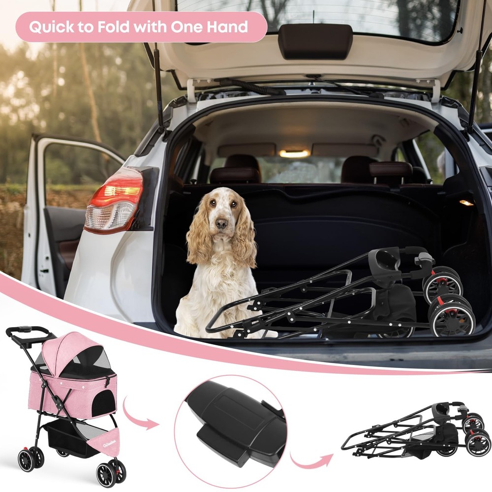 Pet Stroller,Dog Stroller for Small Medium Dogs Cats,3 Wheels,Foldable,with B...